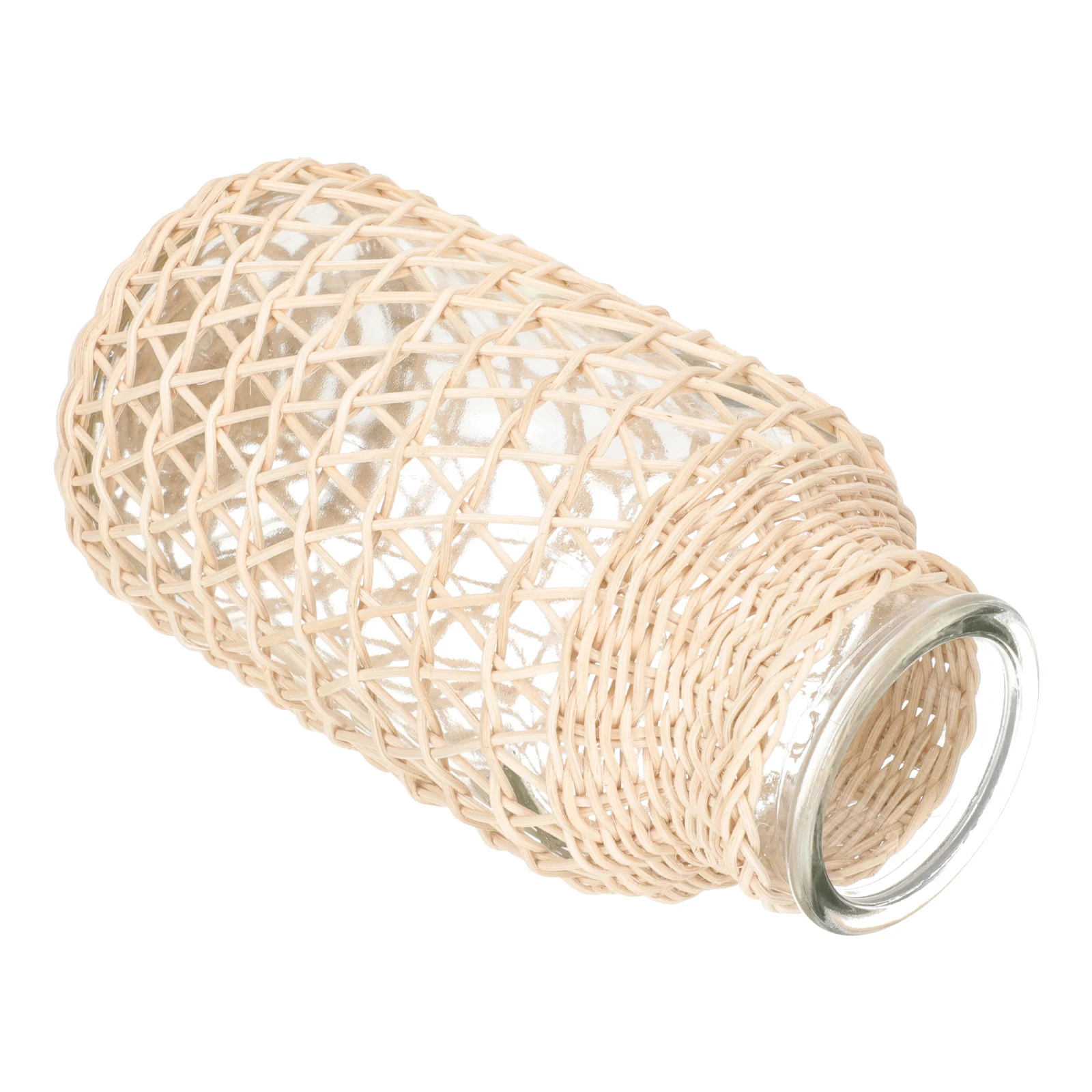 

Rattan Glass Vase S Size Triangle Woven Flowerpot Plants Container Dried Simple Table Vase Japanese Style Home Office Decor