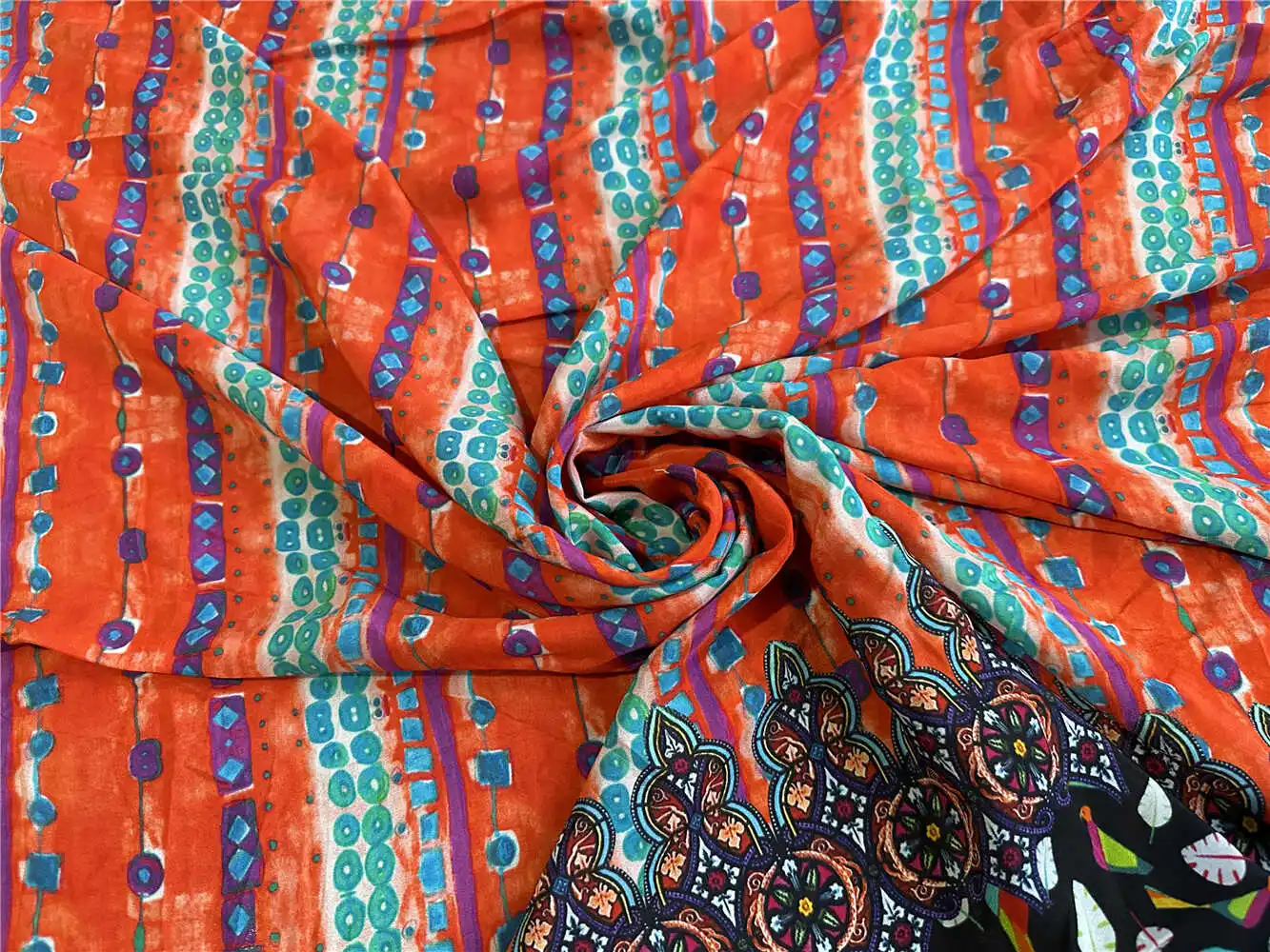 1 meter 100% Mulberry Silk 15 momme Crepe Silk Fabric Orange Printed 138cm 54\