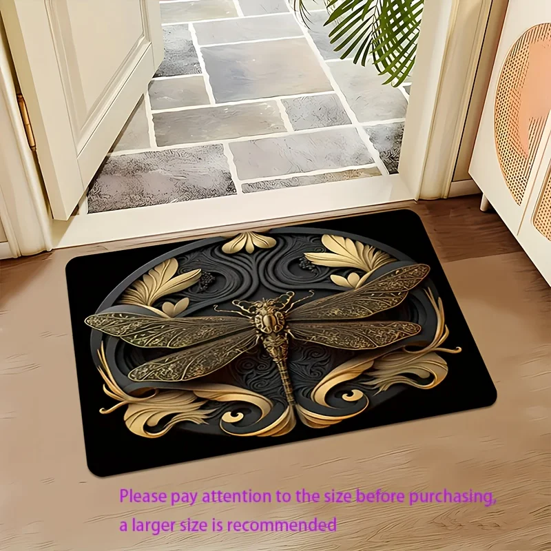 Large Dragonfly Print Door Mat, Rustic Farmhouse Non-Slip Welcome Rug, Washable Decor Carpet for RV Camping Bedroom Home