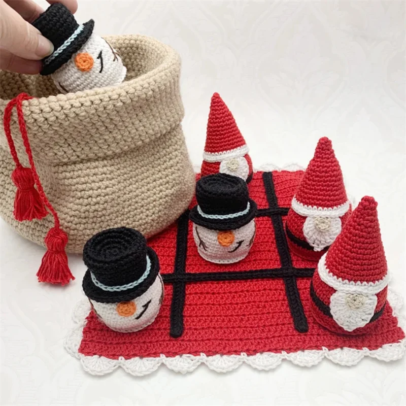 New Hand crocheted TicTac Toe For Kids Thinking Training Santa Claus Snowman Daemon Board Game Strategy Game Education toy