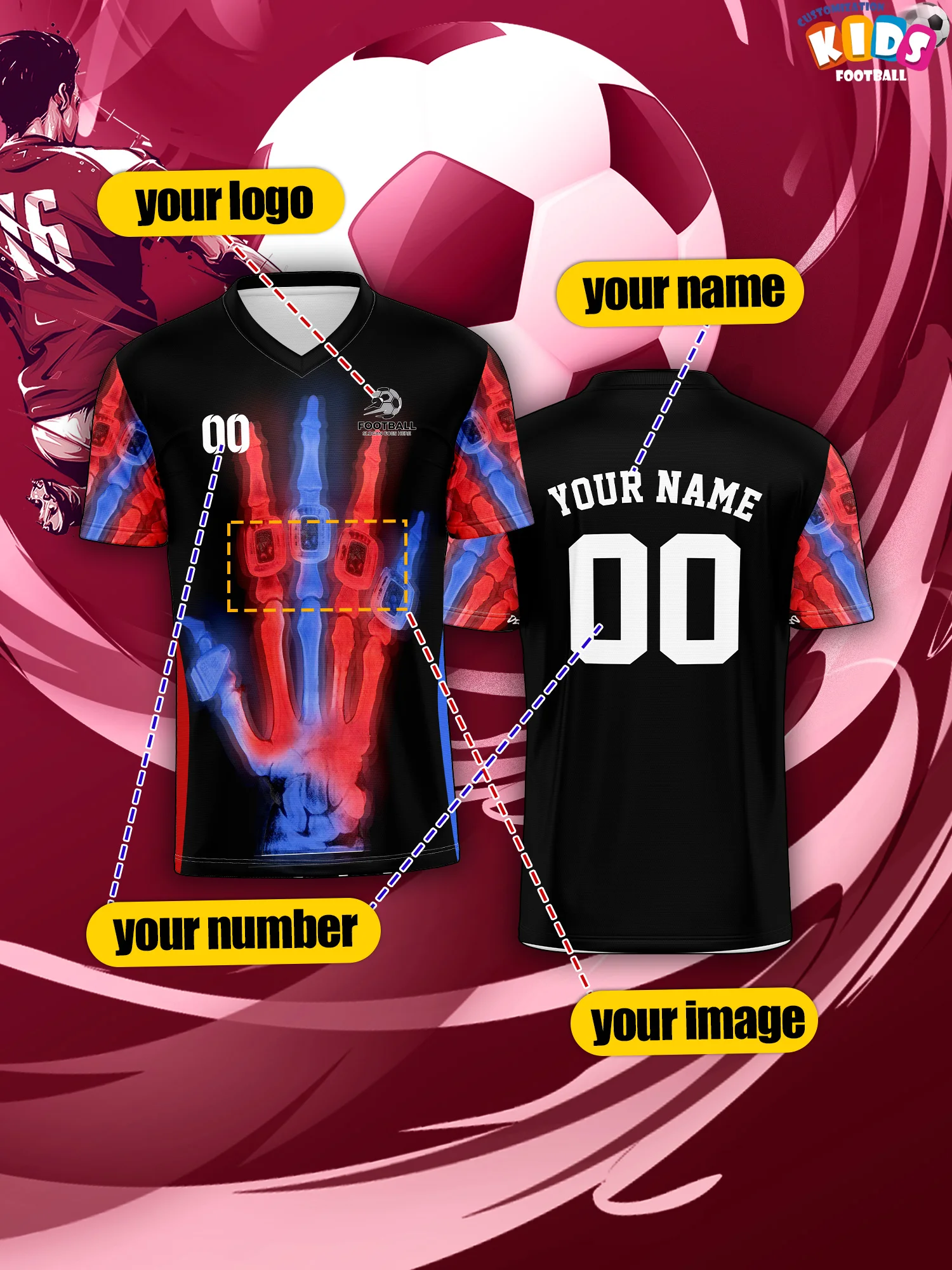 

2026 Children's Custom Name and Number Sports V-Neck Jersey, Quick-Drying, Stylish, Heat-Sublimation Technology, Casual Wear