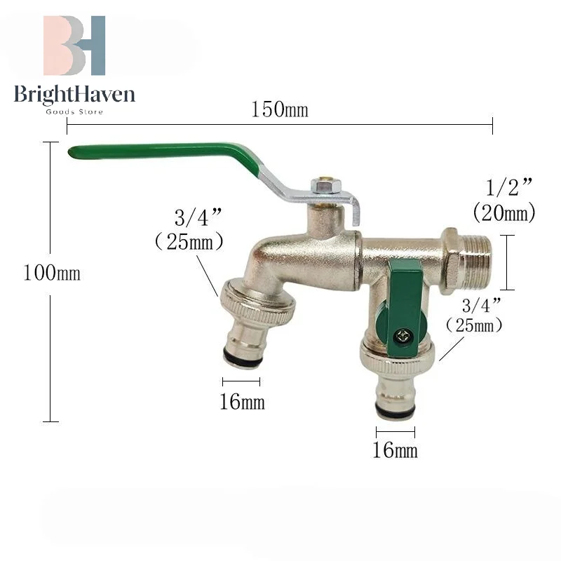 

1Pcs Zinc Alloy Water Faucet 1/2'' 3/4'' Outside & Inside Turn On/Off Lever Handle Watering Supply Taps Ball Valve Garden Tools
