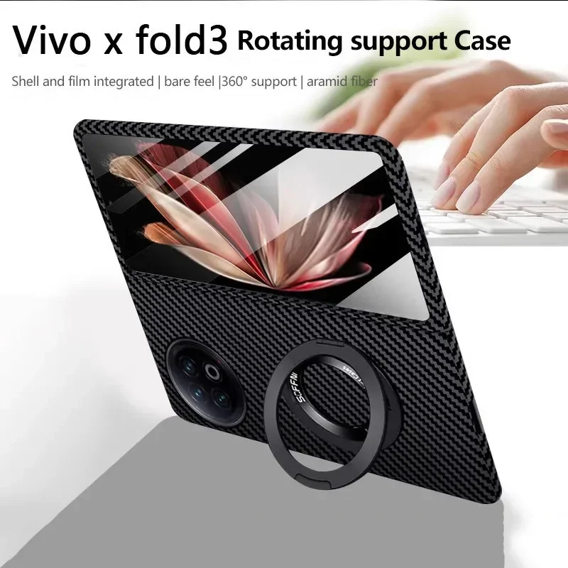 

Carbon Fiber Magnetic Macsafe Phone Case For VIVO X Fold3 Pro Fold3 Fold2 Fold Plus Rotating Magnetic Ring Holder Matte Cover