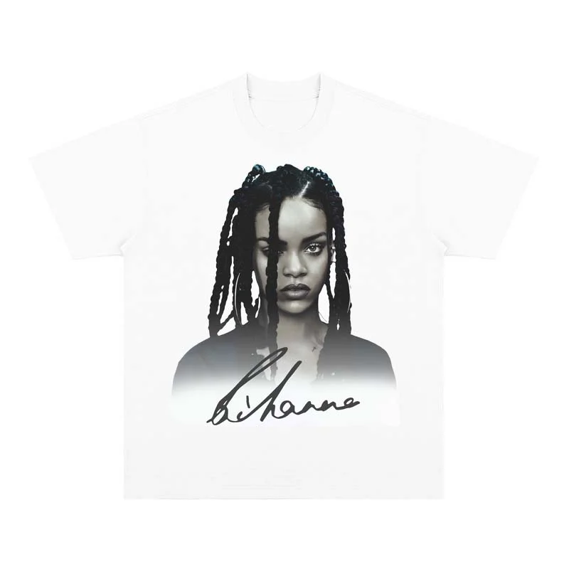 Summer Rihanna Printed T-shirt Figure Street Loose High Street Heavy Cotton Men\'s and Women\'s Fashion Brand Short Sleeve T-shirt