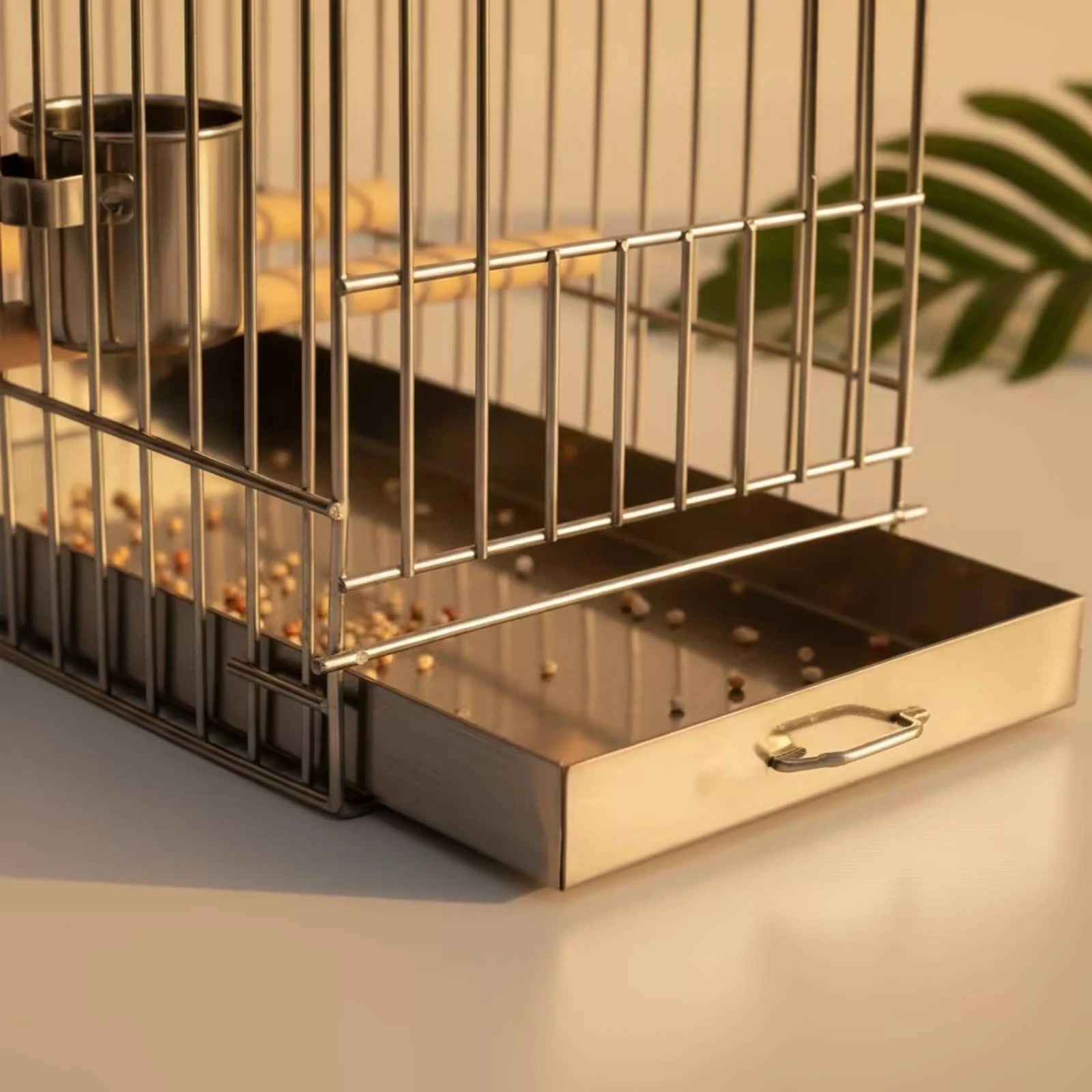 Bird Bathing Cage with Perch Stainless Steel Metal Bird Cage with Tray Rust-Resistant Easy-to-Clean for Small Birds, Daily Use