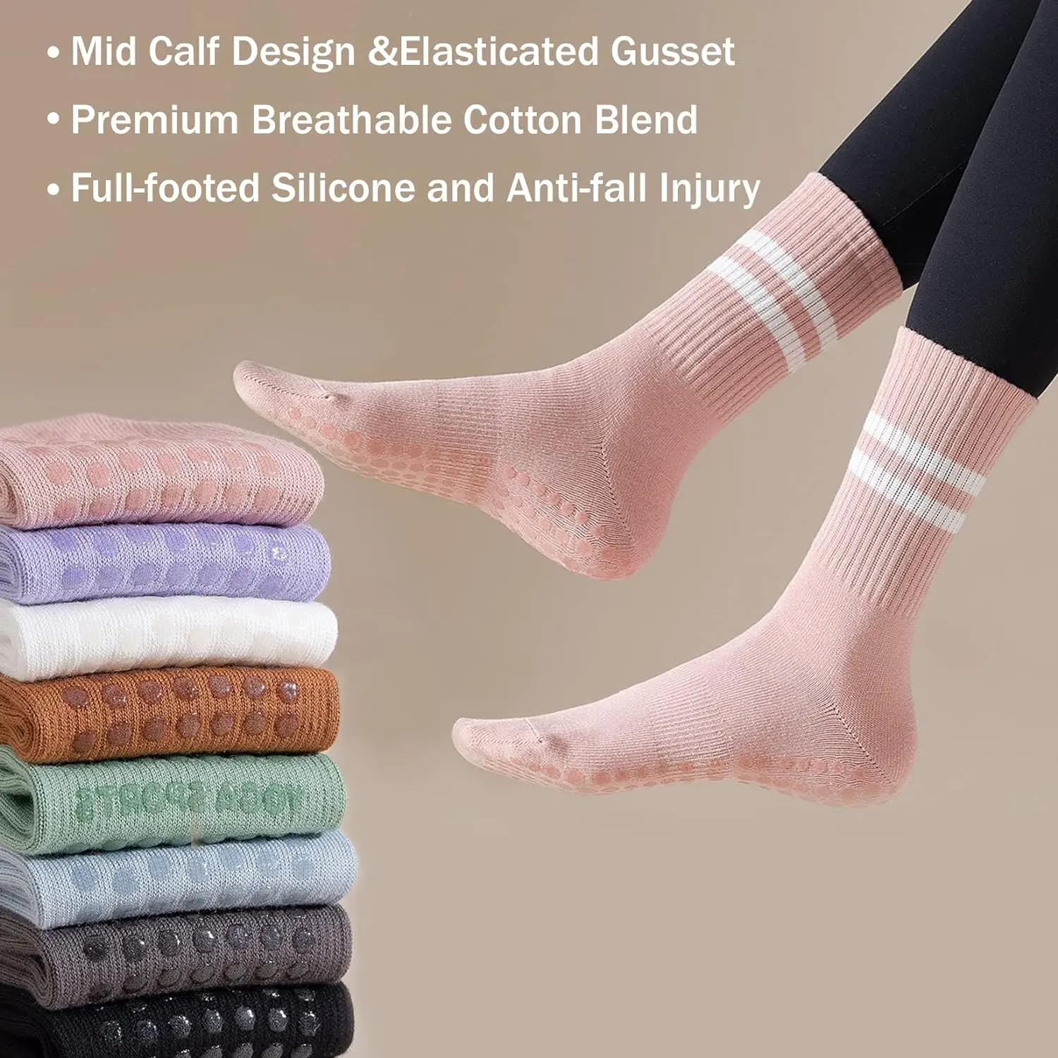 3 Pairs Women Non-slip Yoga Socks Mid-tube Breathable Pilates Sports Sock Ladies Cotton Fitness Dance Ballet Indoor Floor Socks