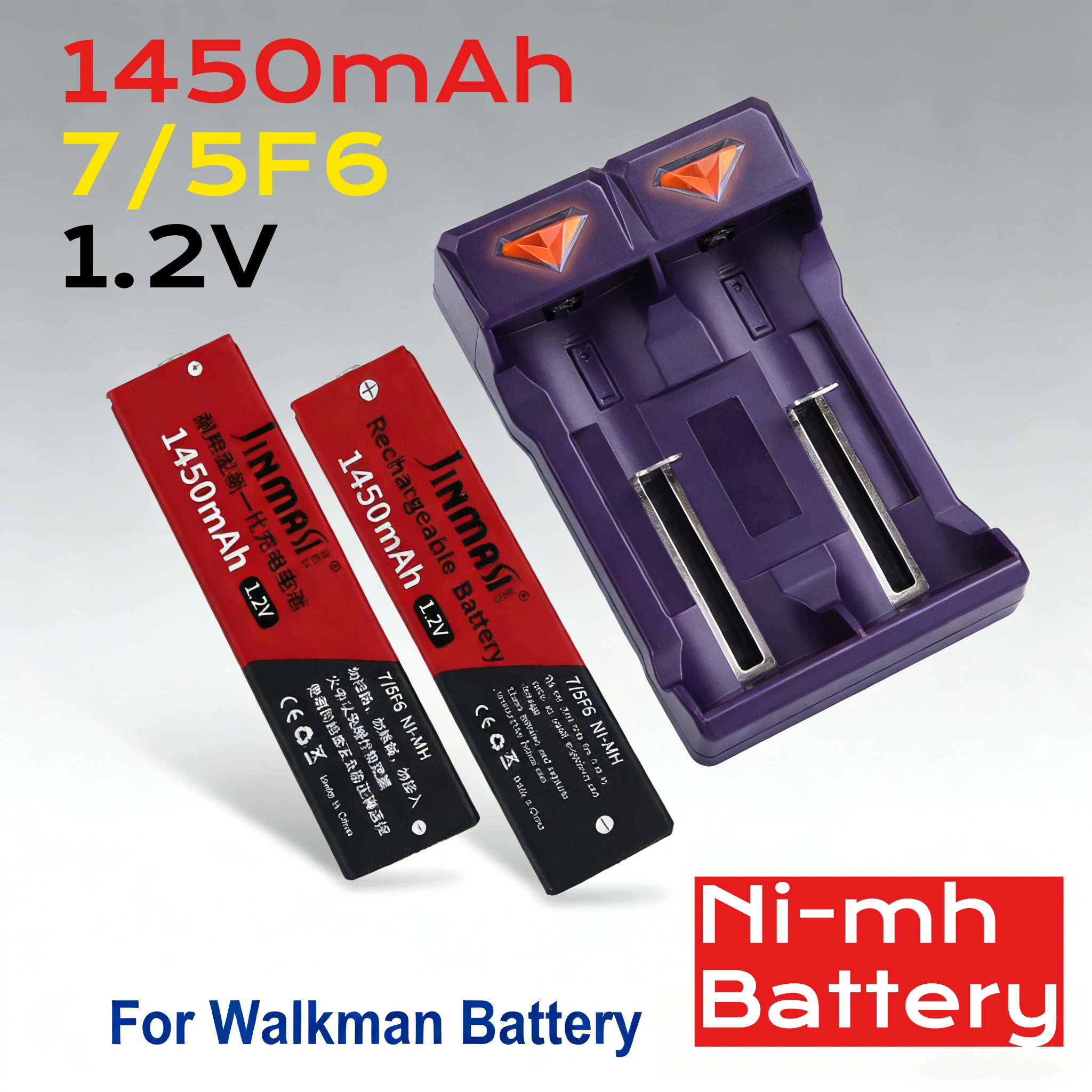 New 1.2V 7/5F6 67F6 1450mAh Ni-mh Battery 7/5 F6 Cell Fast Charging for Panasonic Sony Walkman MD CD Cassette Player Batteries
