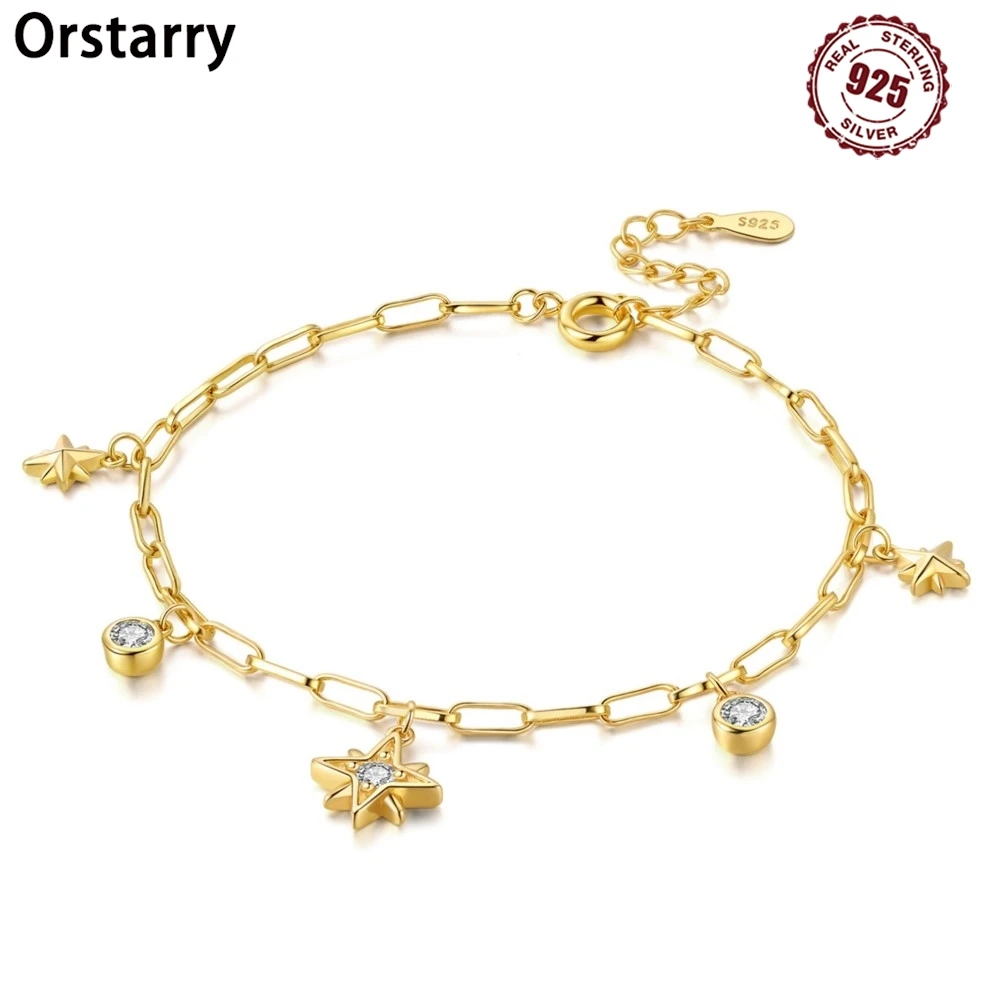 

New 925 Sterling Silver Exquisite Golden Starry Bracelet Chain Link Women Bracelet Birthday Festival Jewelry Gifts