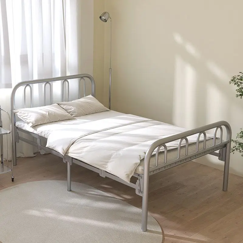 bed Single household grand four-fold bed, extra bed 1 meter reinforced lunch break hard board with wheels wrought iron bed