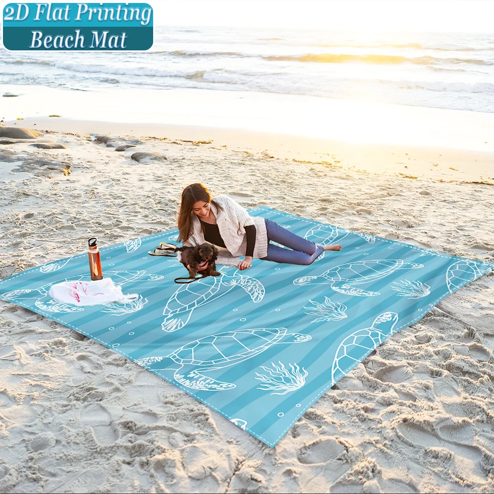 1-Piece Set, Summer Outdoor Beach Mat, Includes 4 Ground Stakes, Unique Printed Design, Fade-Resistant, Lightweight, Quick-Drying, Easy to Carry, Windproof and Sandproof, Fashionable and Trendy Outdoor Activity Decoration, Suitable for Beach, Camping, Picnics, Parties