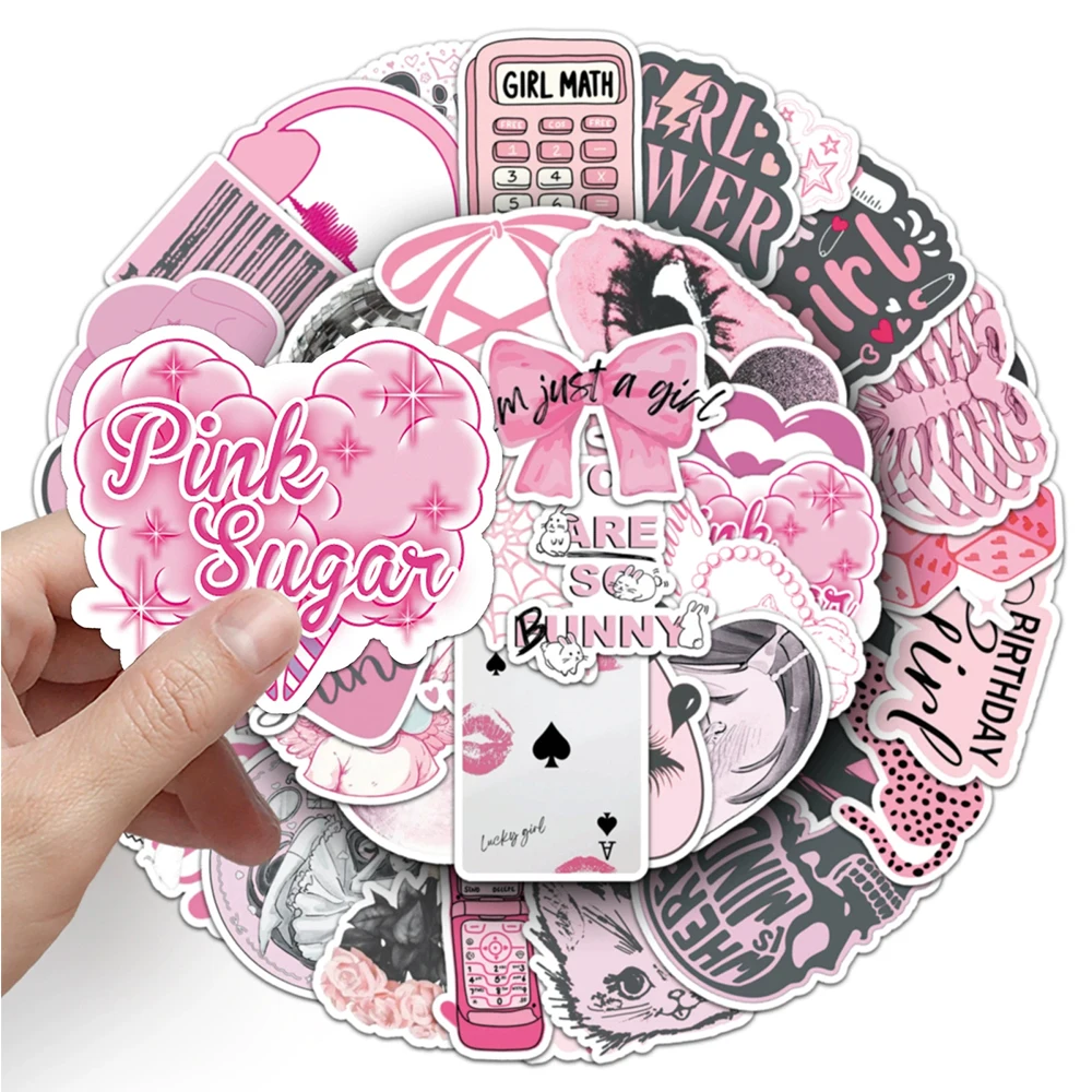 10/30/50pcs Pink Cute Aesthetic Girl Cartoon Stickers INS Decals Decoration DIY Luggage Motorcycle Guitar Waterproof Sticker Toy - Image 3