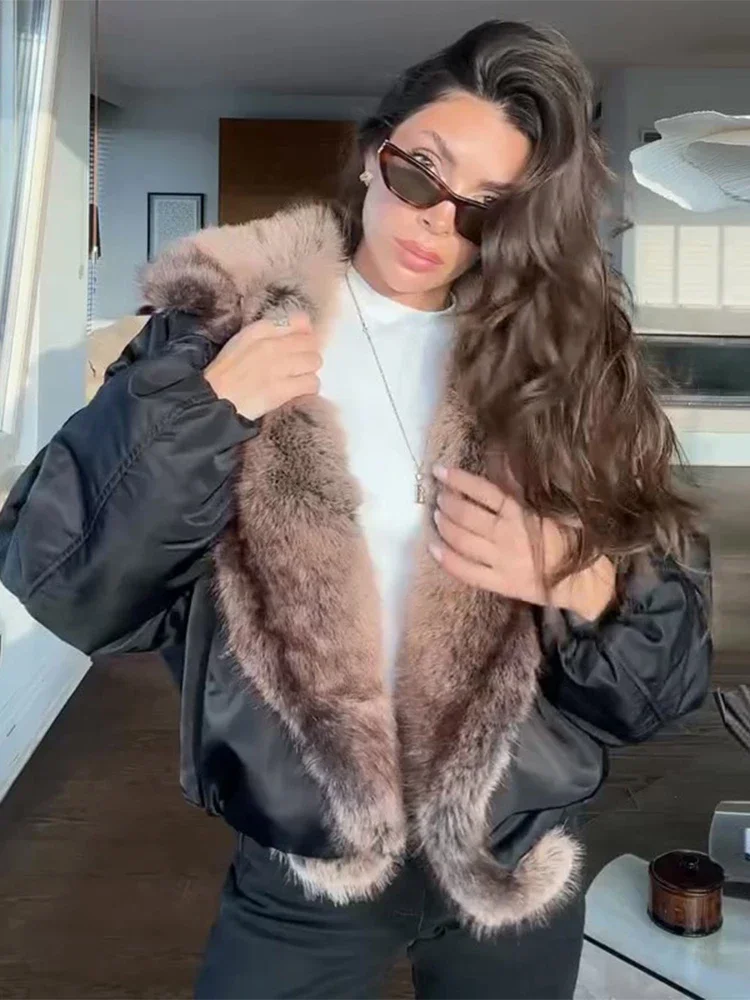 Fashion Fur Collar Women Coat Chic Warm Female Jacket Long Sleeve Pockets Open Stitch Winter Spring Autumn Outdoor Clothing