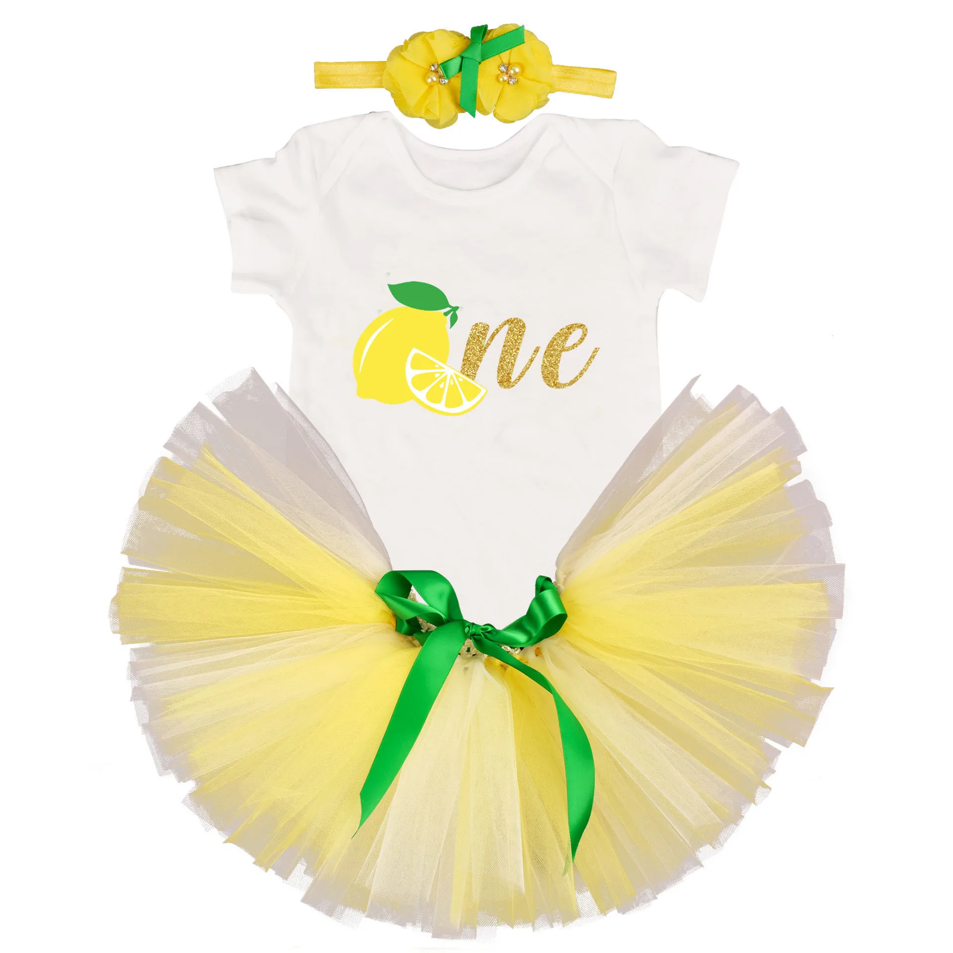 Baby Girl Lemon Birthday Tutu outfit 1st Birthday Party costume Toddler Photo Props Cake Smash Summer Clothes