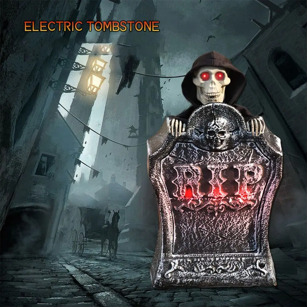 Electric LightUp Tombstone Raising Skull VoiceActivated Sound Effects Plastic Lifting Skeleton Prop Bar Props