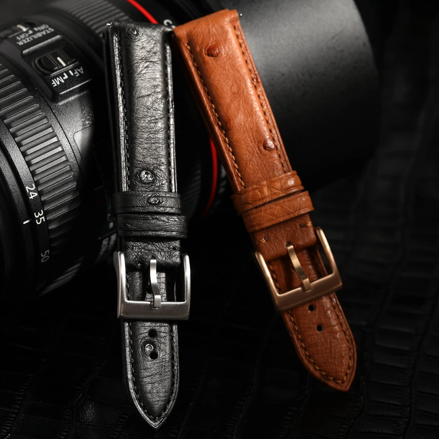 High end luxury ostrich leather strap, 18 19 20 21 22MM black brown soft leather strap, men's retro style bracelet, handmade