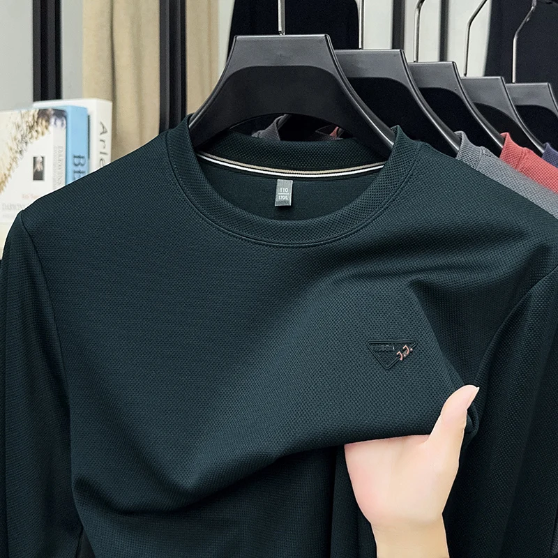 جديد خريف 2025 سترة رجالية برقبة دائرية تي شيرت في منتصف العمر فضفاض ورقيق وأكمام طويلة تي شيرت قاعدة علوية #2