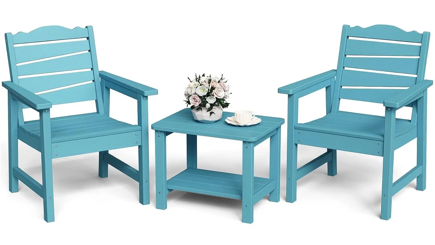 3-Piece Weatherproof HIPS Patio Conversation Set with Side Table for Garden Porch Backyard, Customized