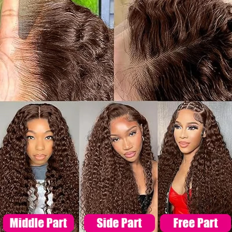 Brown Deep Curly Lace Frontal Wigs 13x4 13x6 Lace Frontal Human Hair Wigs Deep Wave Fall Colored Human Hair Lace Wigs