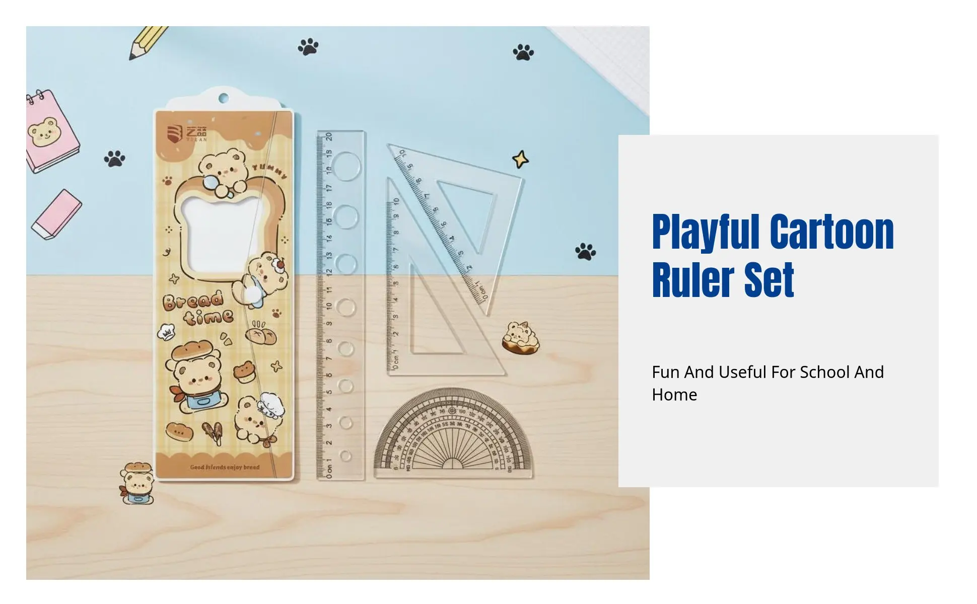 Cartoon Cat Ruler Set, Acrylic Geometry Tools, Student Stationery, Includes Triangle Ruler, Protractor, Straight Ruler, Cute Cartoon Cat Ruler Set, Acrylic Geometry Tools, Student Stationery, Includes Triangle Ruler, Protractor, Straight Ruler, Cute