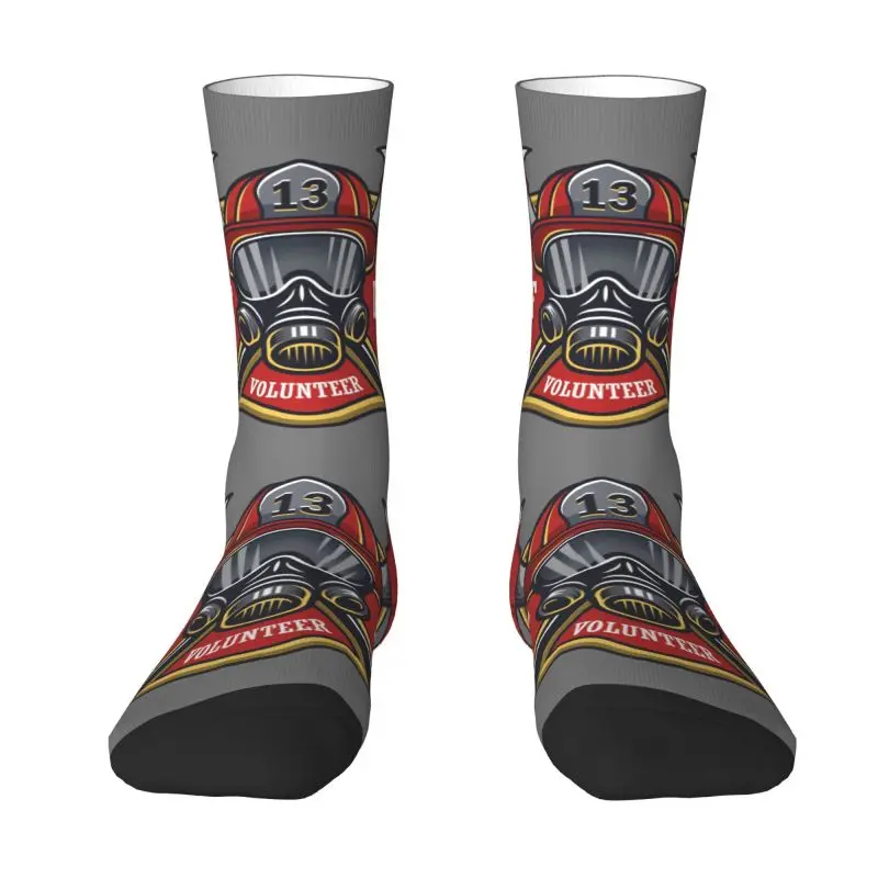 Firefighter Skull Mens Crew Socks Unisex Novelty Fireman Fire Rescue Spring Summer Autumn Winter Dress Socks