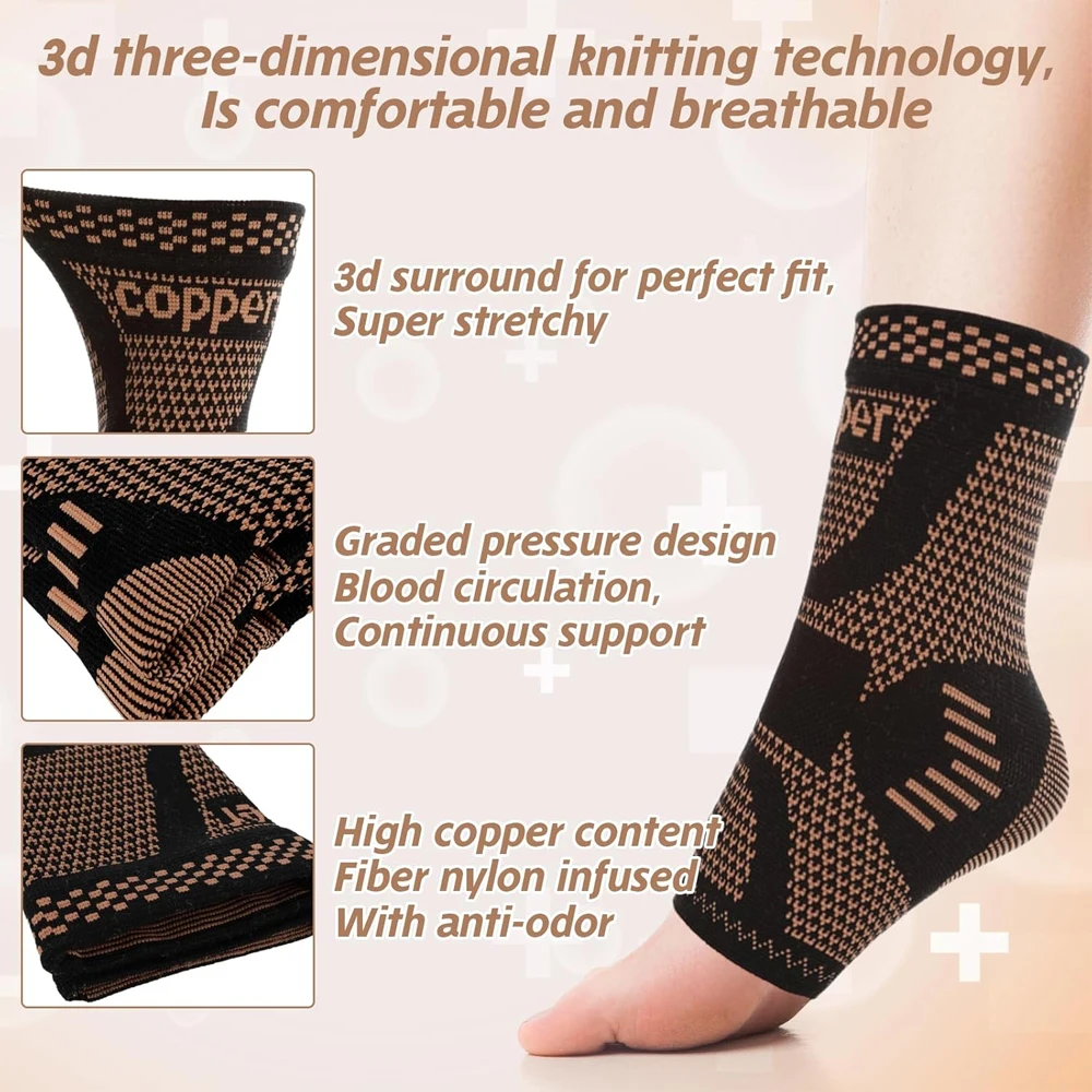 남성 여성을 위한 2PCS 구리 발목 보호대, 발바닥 - Ankle Brace Sock 리뷰 및 가격