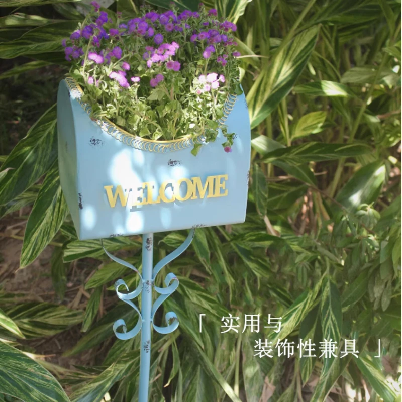 

Courtyard Floor Type Flower Pot Holder Do Old Mailbox Beautiful Practical Balcony Decoration Multifunctional Iron Flower Rack