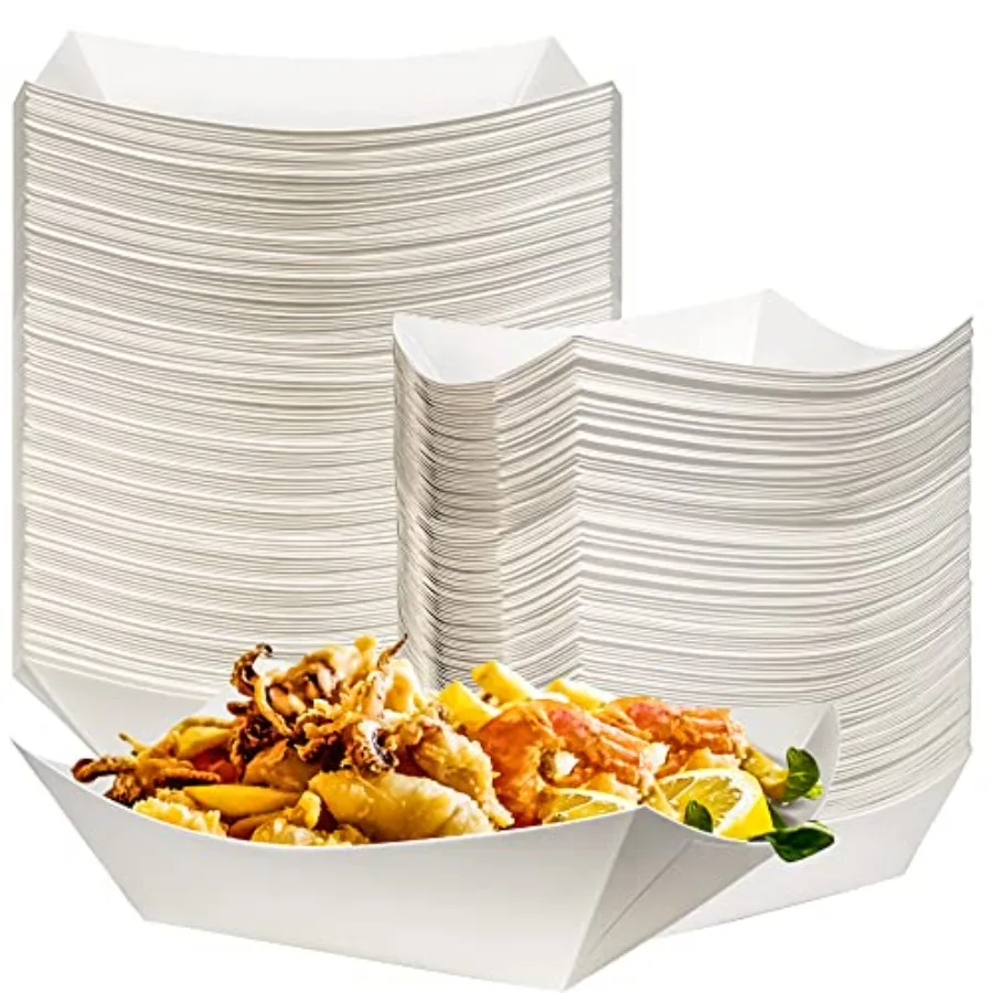 

100 Pack 2lb Kraft Paper Food Trays, Waterproof Heavy-Duty Paper Food Boats Disposable Serving Baskets Trays for Fries Sandwich