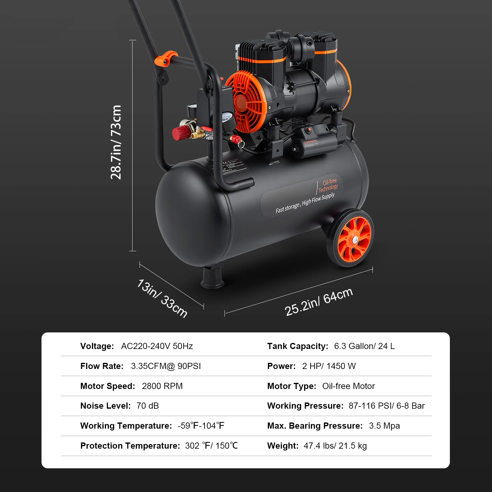 SucceBuy Luchtcompressorpomp 900W 1450W 1800W Stille olievrije draagbare compressor voor reparatie Bandenspanning Fluistercompressor