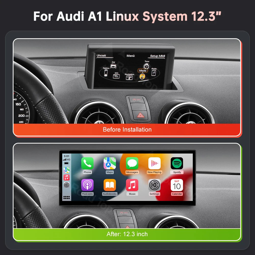 شاشة RoadTop للسيارة الوسائط المتعددة لأودي A1 2012-2018 شاشة لينكس 12.3 بوصة مع وظائف Carplay Android Auto Mirrorlink