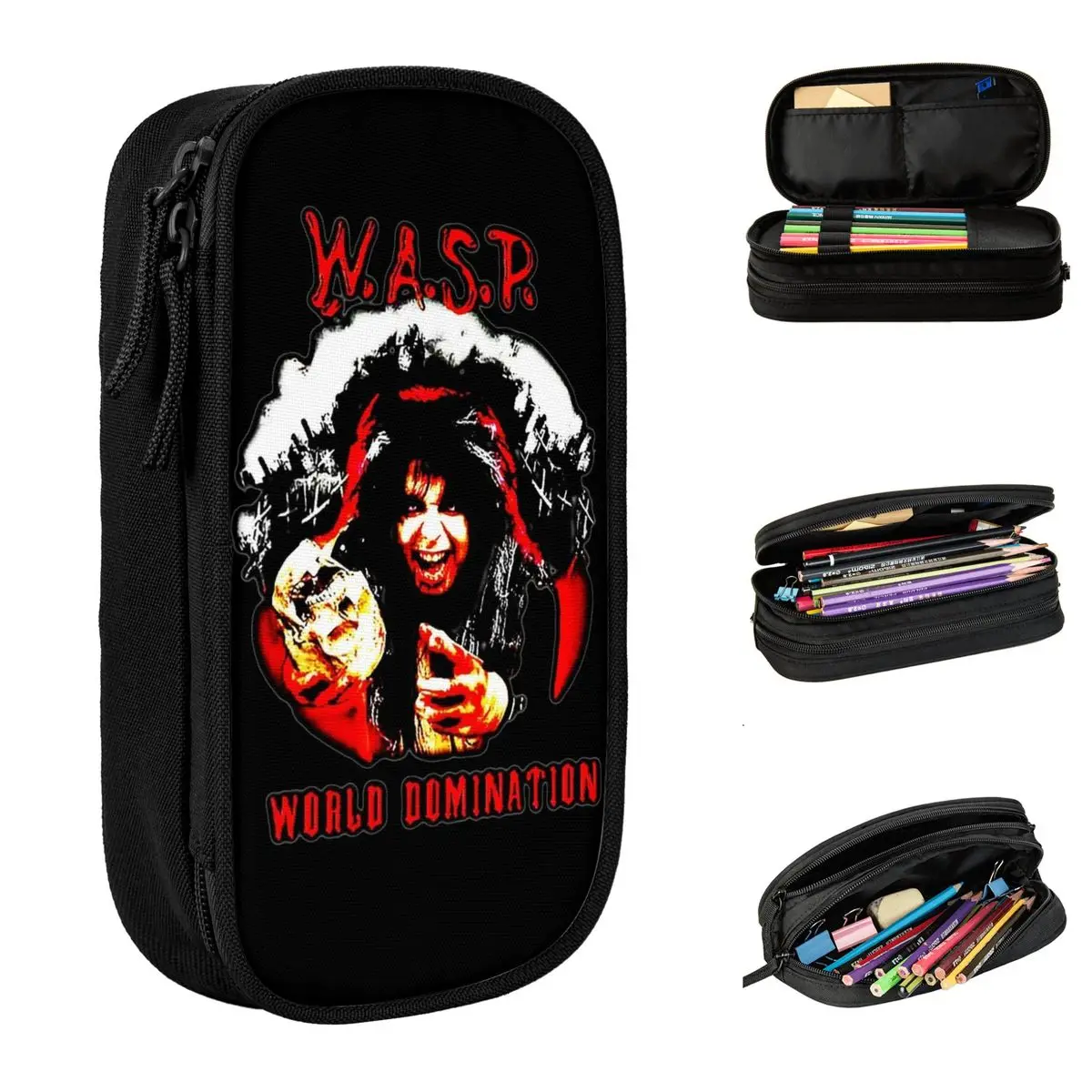 Heavy Metal W.a.s.p. Band Pencil Case Pencil Box Pen for Student Large Storage Bag Students School Zipper Stationery