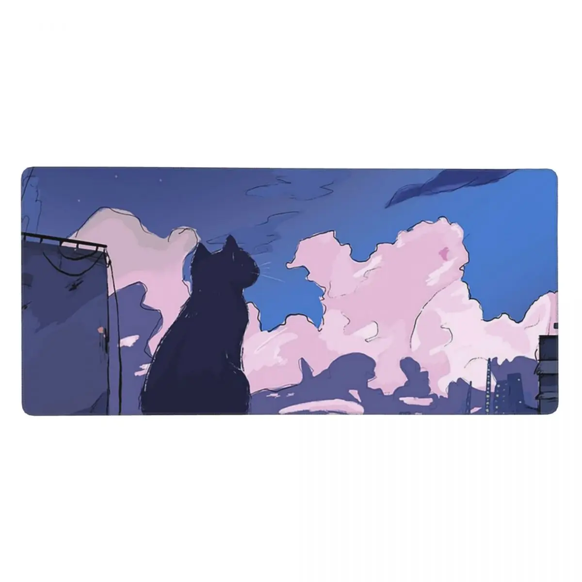 Anime Cat Strolling In Dreamy City Large Mouse Pad Computer Keyboard Mouse Mat Gaming PC Laptop Desk Mat Office Table Mats