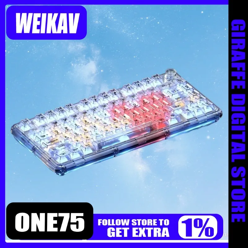 

Weikav One75 Tri-Mode Mechanical Keyboard Customized Acrylic Transparent Gasket RGB Hot-plug Wireless Game Office Keyboard Gift