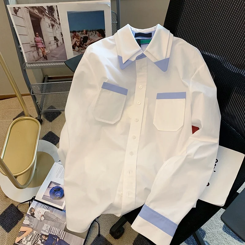 

Художественный Sle Patchwork Long Sve irt для мужчин и женщин, весна-осень, корейский ленивый элитный уникальный дизайн, повседневный модный полиэстер