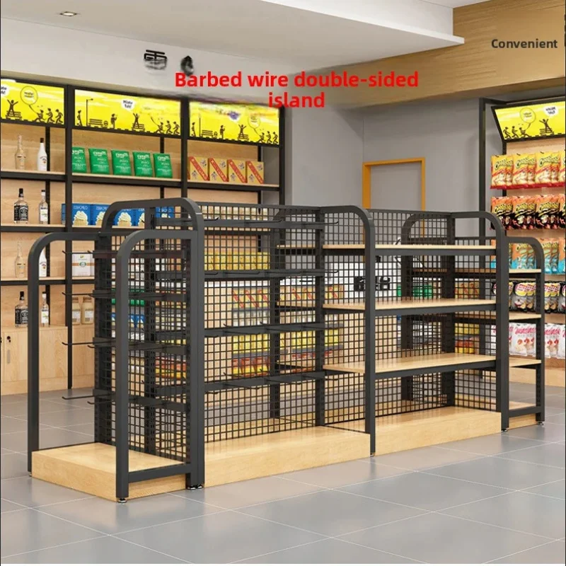 custom.Supermarket Convenience Display Rack Double-sided Nakajima Steel Frame Plate Barbed Wire Backing Display Shelves