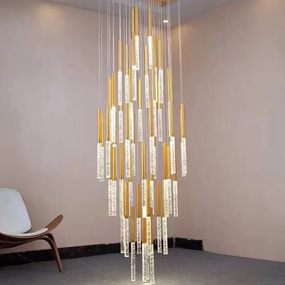 

Современный хрустальный светодиодный подвесной светильник, лофт, лестница, гостиная, потолочная люстра, скандинавский художественный декор, золотой длинный кухонный подвесной светильник