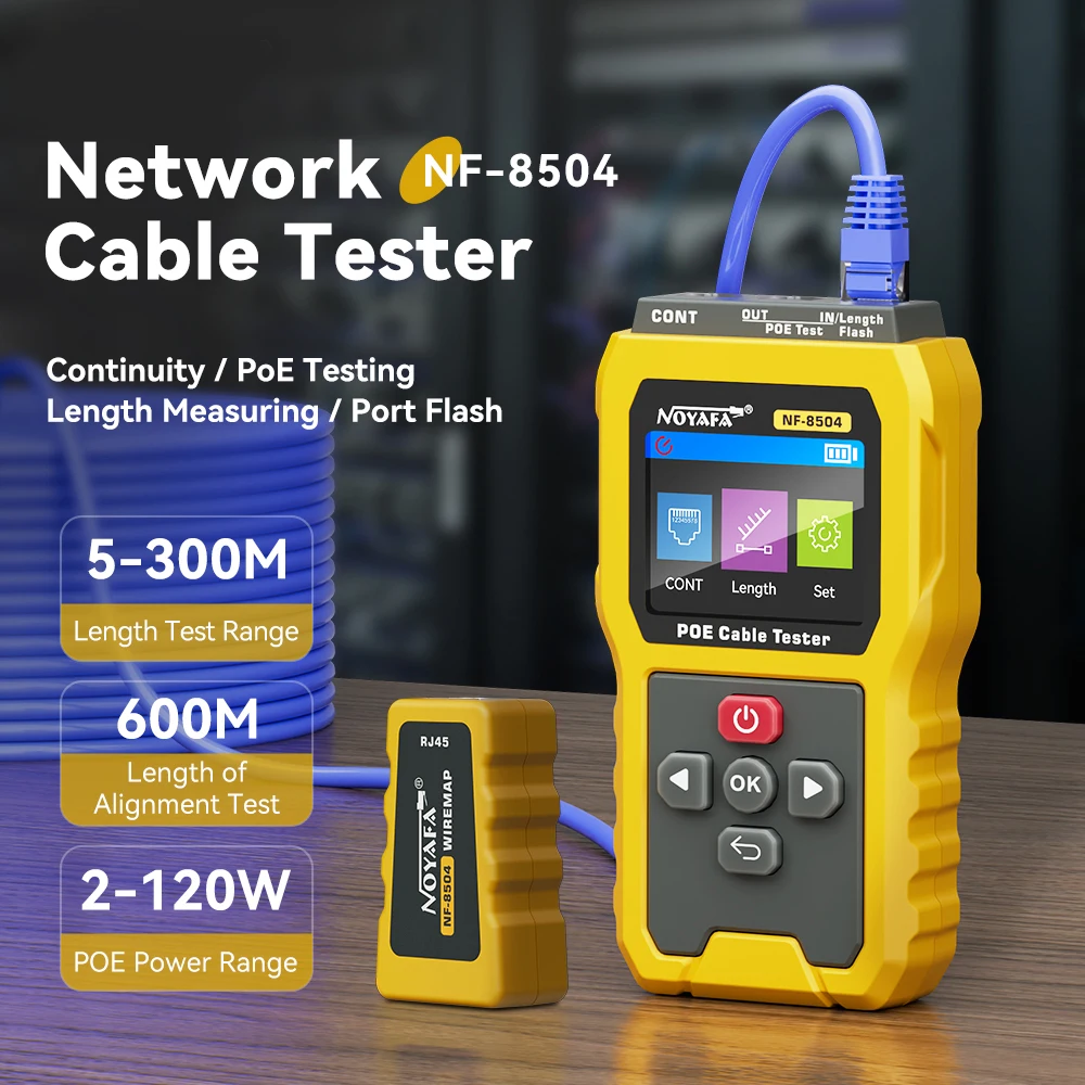 Noyafa NF-8504 تستر rj45 LCD شبكة كابل تستر PoE مدقق مضمنة الجهد فاحص التيار الكهربائي مع كابل تستر Lan تستر سلك