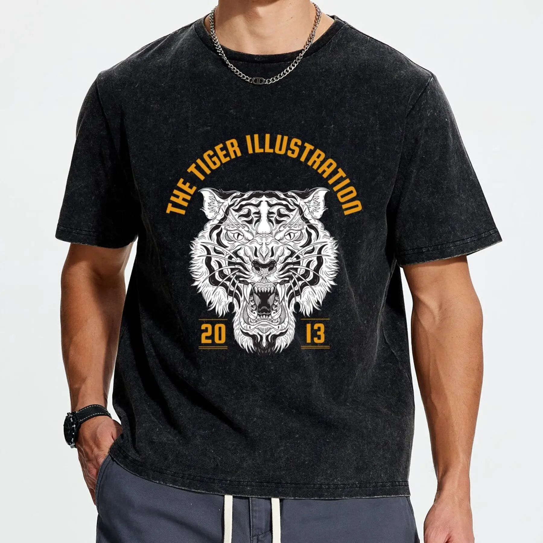 

Men's New T-Shirt 0137 the tiger illustration Comfortable Casual Wear