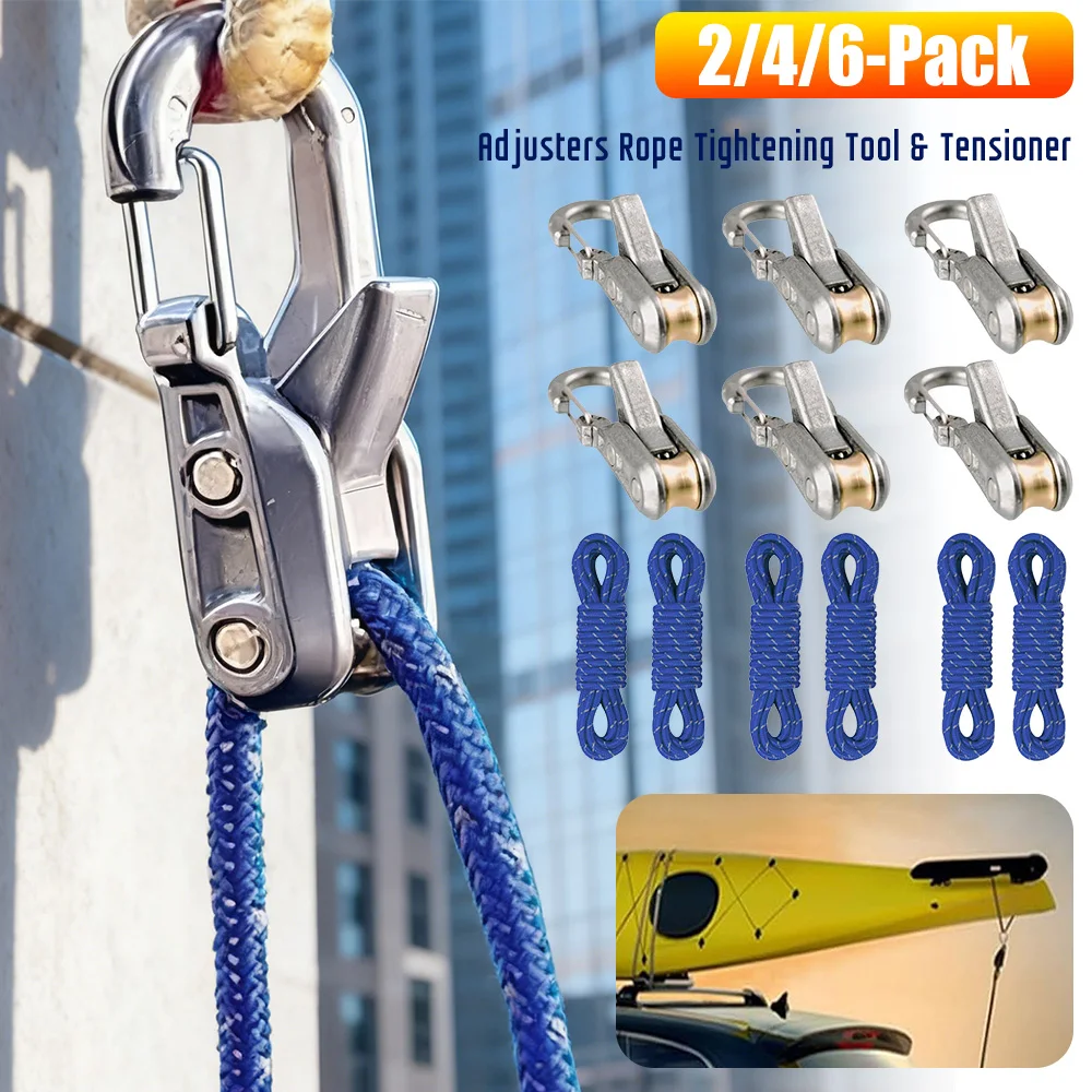 Paquete de 2/4/6 ajustadores de paracord, herramienta tensora y tensor de cuerda con rodillo, tensor de alta resistencia para camping y lonas