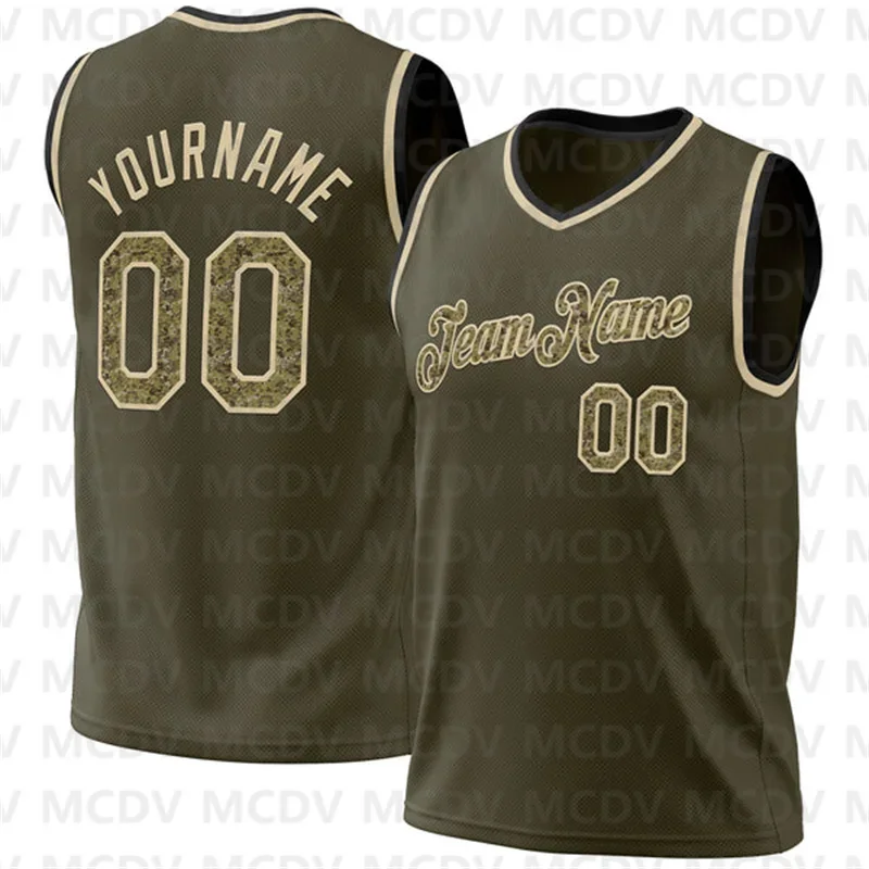 Custom Olive Black-Cream Authentic Throwback Salute To Service Basketball Jersey 3D Print Team Name Number Sport