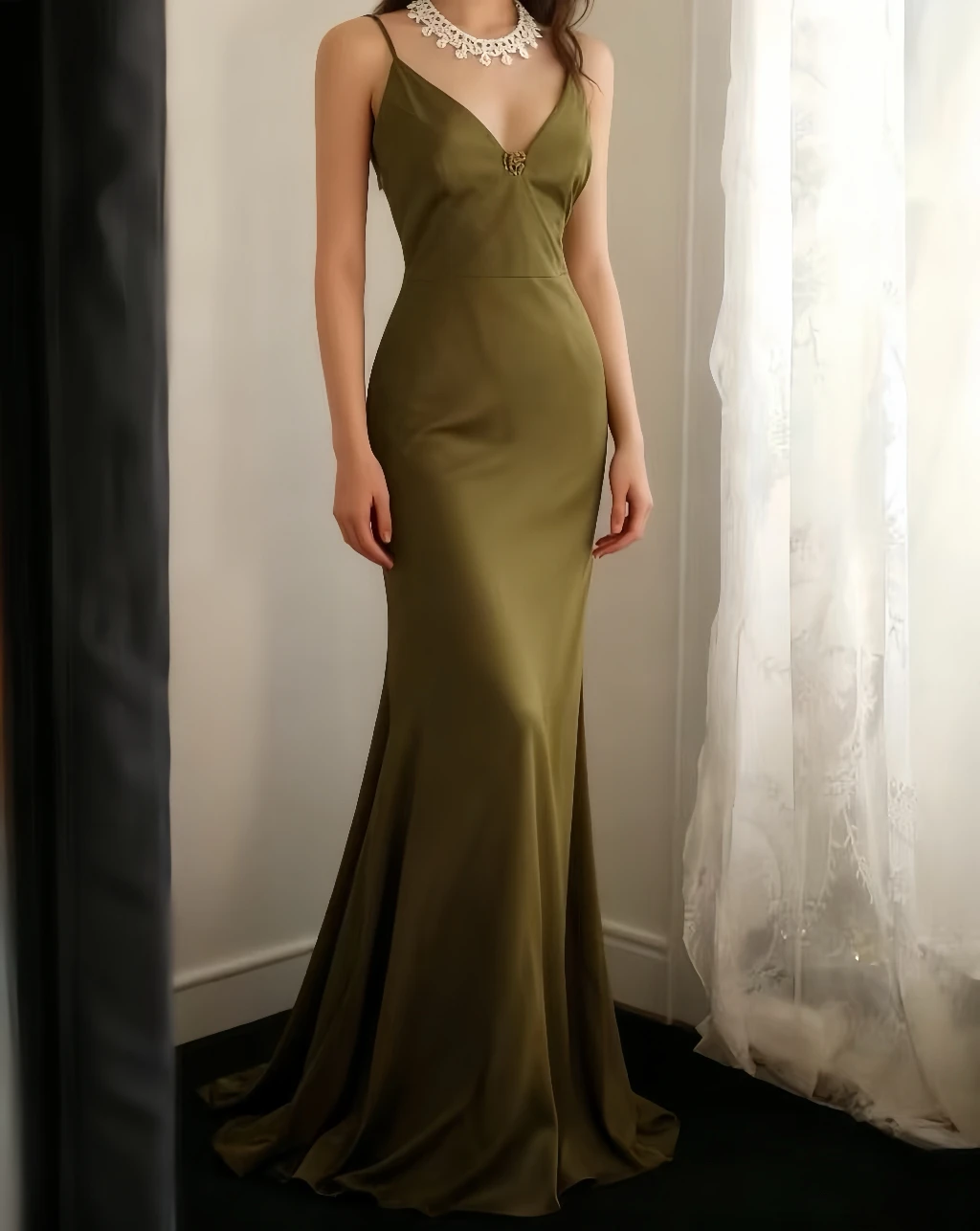 فساتين سهرة مثيرة على شكل حرف v حورية البحر طول الأرض من الساتان الحريري بدون ظهر مطوي للنساء فساتين حفلات الكوكتيل الطويلة لحفلات الزفاف #2
