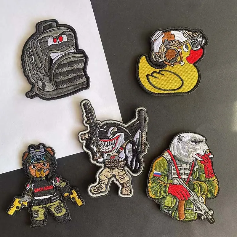 الدب، القرش، النمر، الذئب، بطة النسيج شارات المطرزة زين هوك وحلقة بقع، ملصقات عسكرية مضحكة الشعار التكتيكي #3