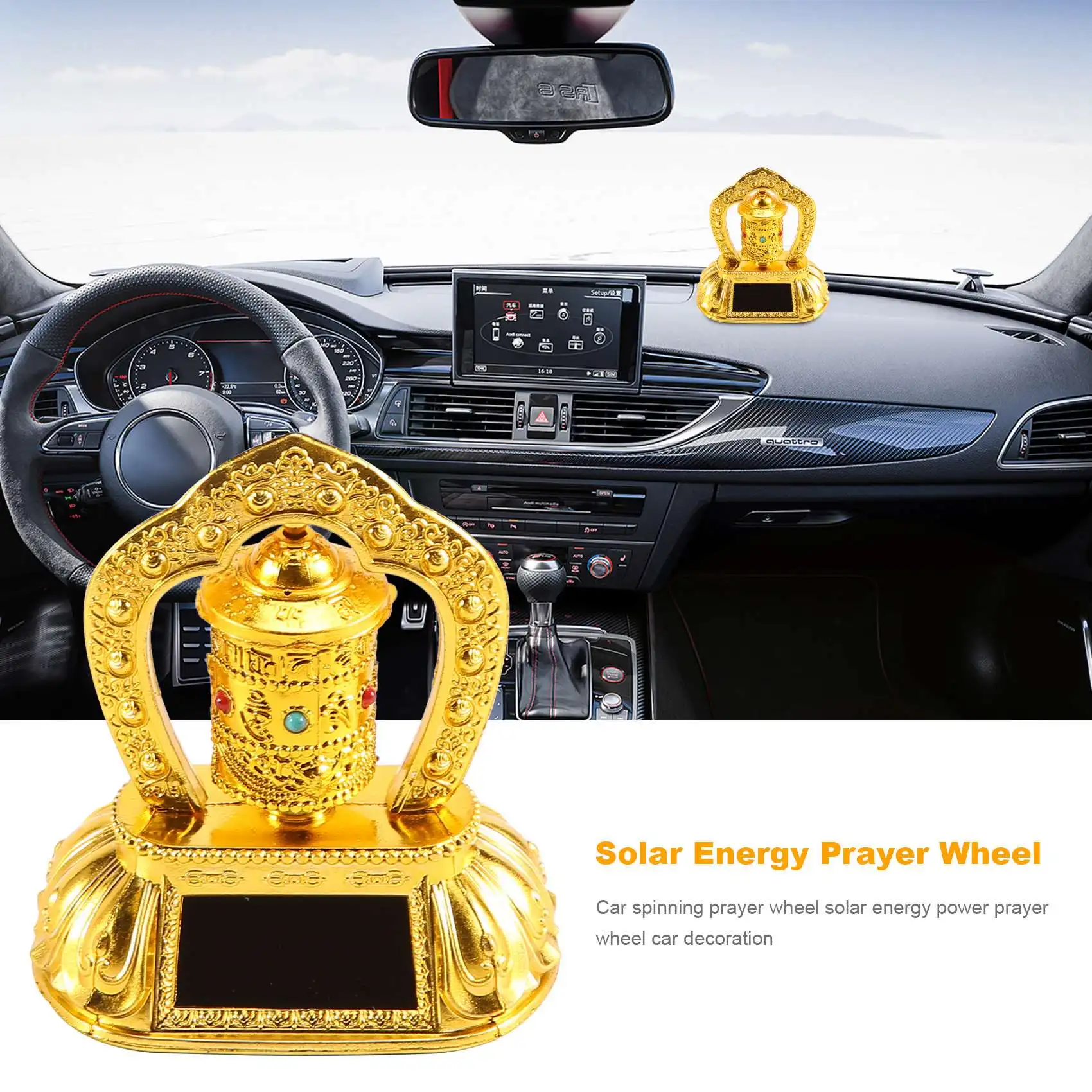 Solar Energy Prayer Wheel, Car Spinning Prayer Wheel Solar Energy Power Tibetan Buddhist Prayer Wheel Car