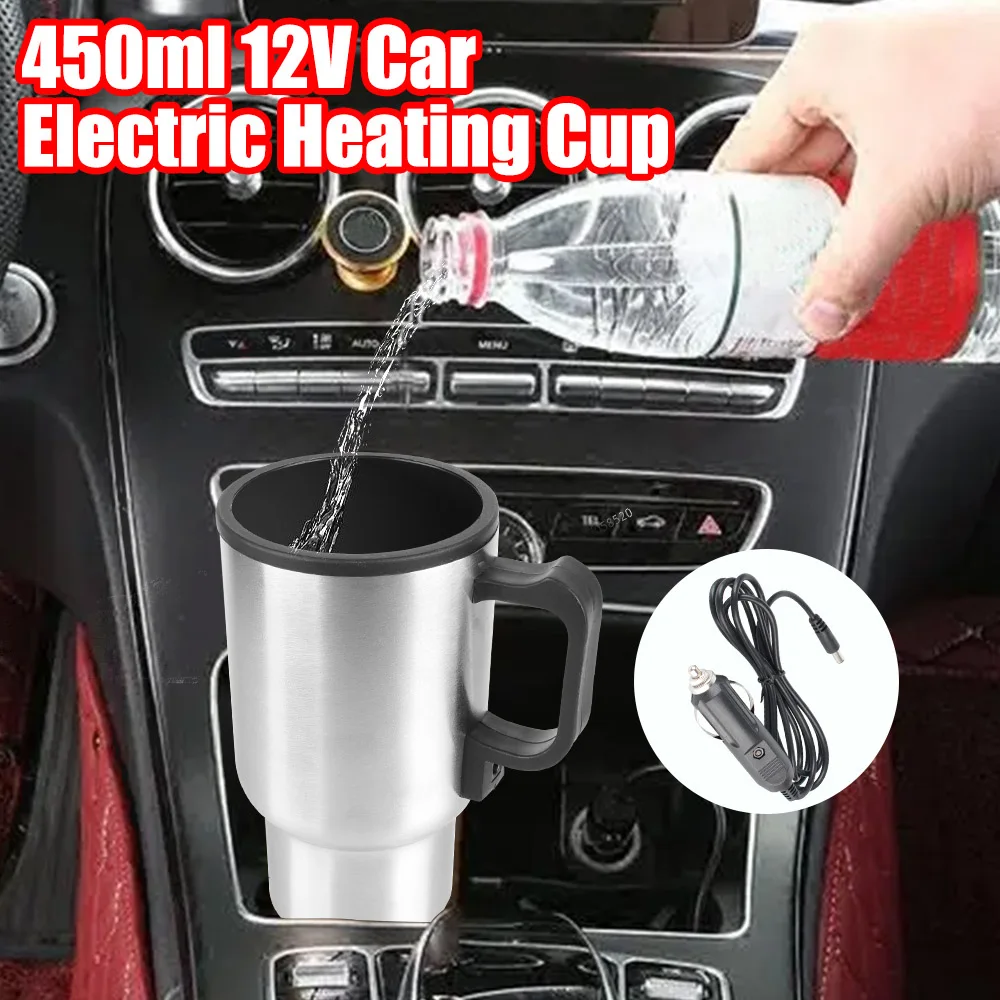 Electric Heating Car Kettle Vehicle Heating Cup Stainless Steel Water Coffee Milk Thermal Mug 12V 450ml Camping Travel Kettle