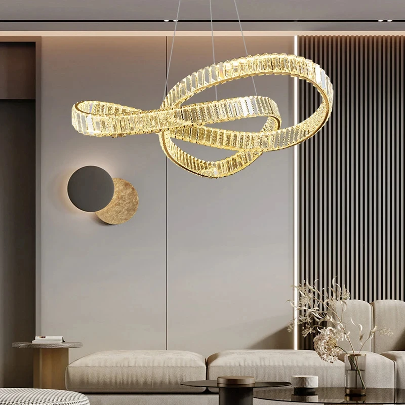 Imagem -04 - Luxo Moderno Cristal Led Lustre Irregular Gold Teto Lustre Sala de Estar Quarto e Sala de Jantar Anel Design