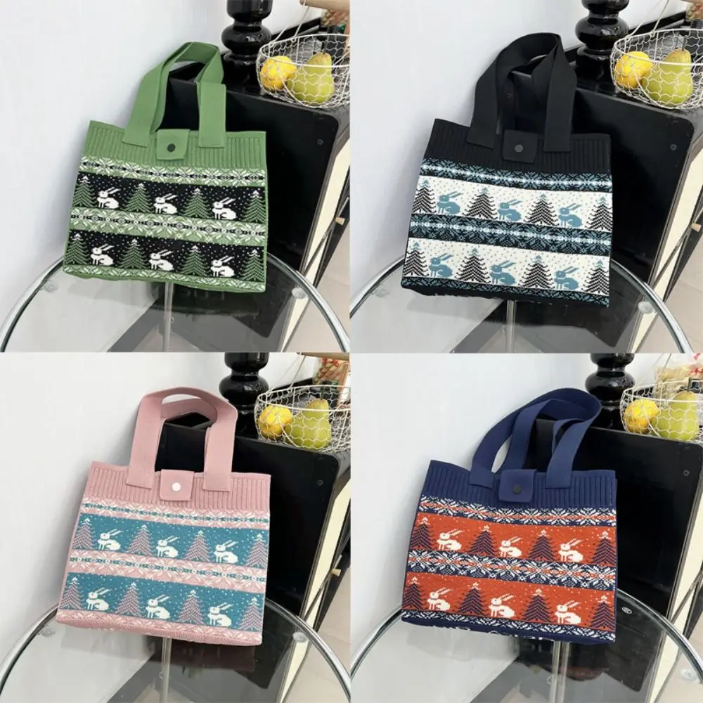 Fashion Woven Hand-woven Bag High-capacity Knit Wool Knitting Shoulder Bags Tote Bag Women