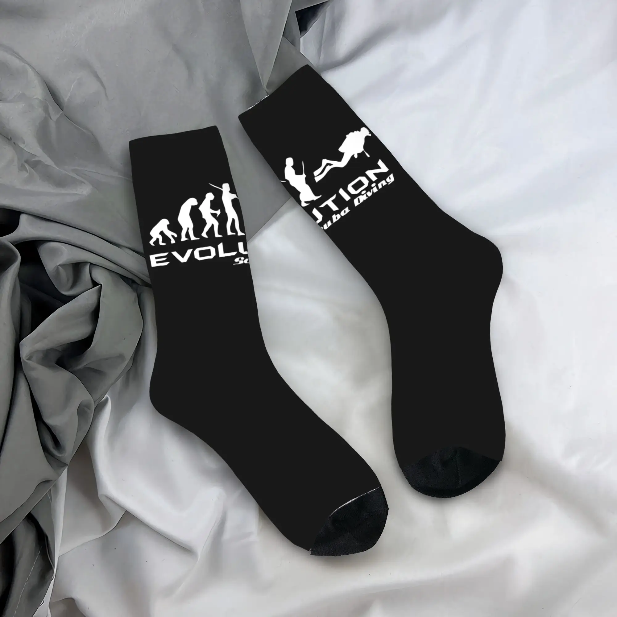Custom Cute Mens Evolution Of Scuba Diving Dress Socks Unisex Comfortable 3D Print Funny Underwater Dive Diver Gift Crew Socks