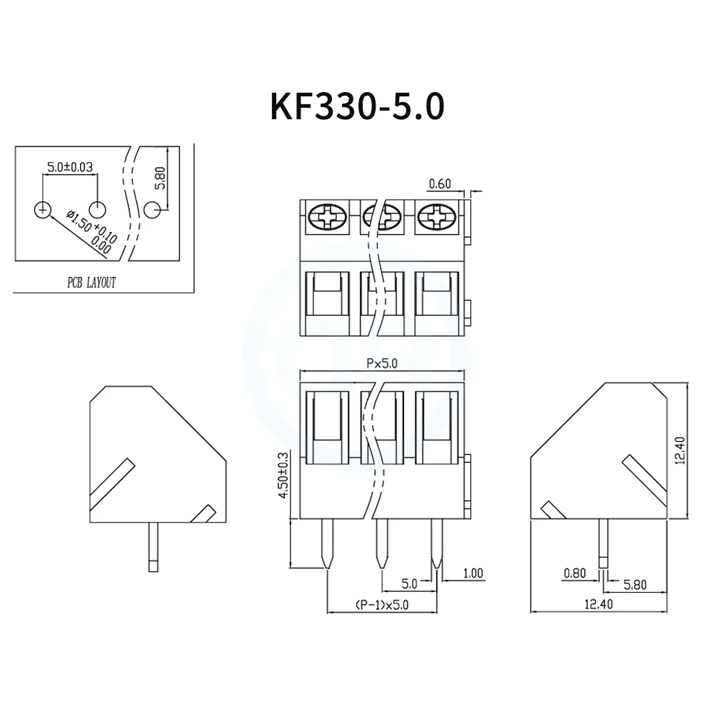 (5 pcs) KF 330 - 5.0mm Bevelled Screw PCB Terminal Block Terminal Block Connector Splicable 2-3Pin KF330 - 5.0