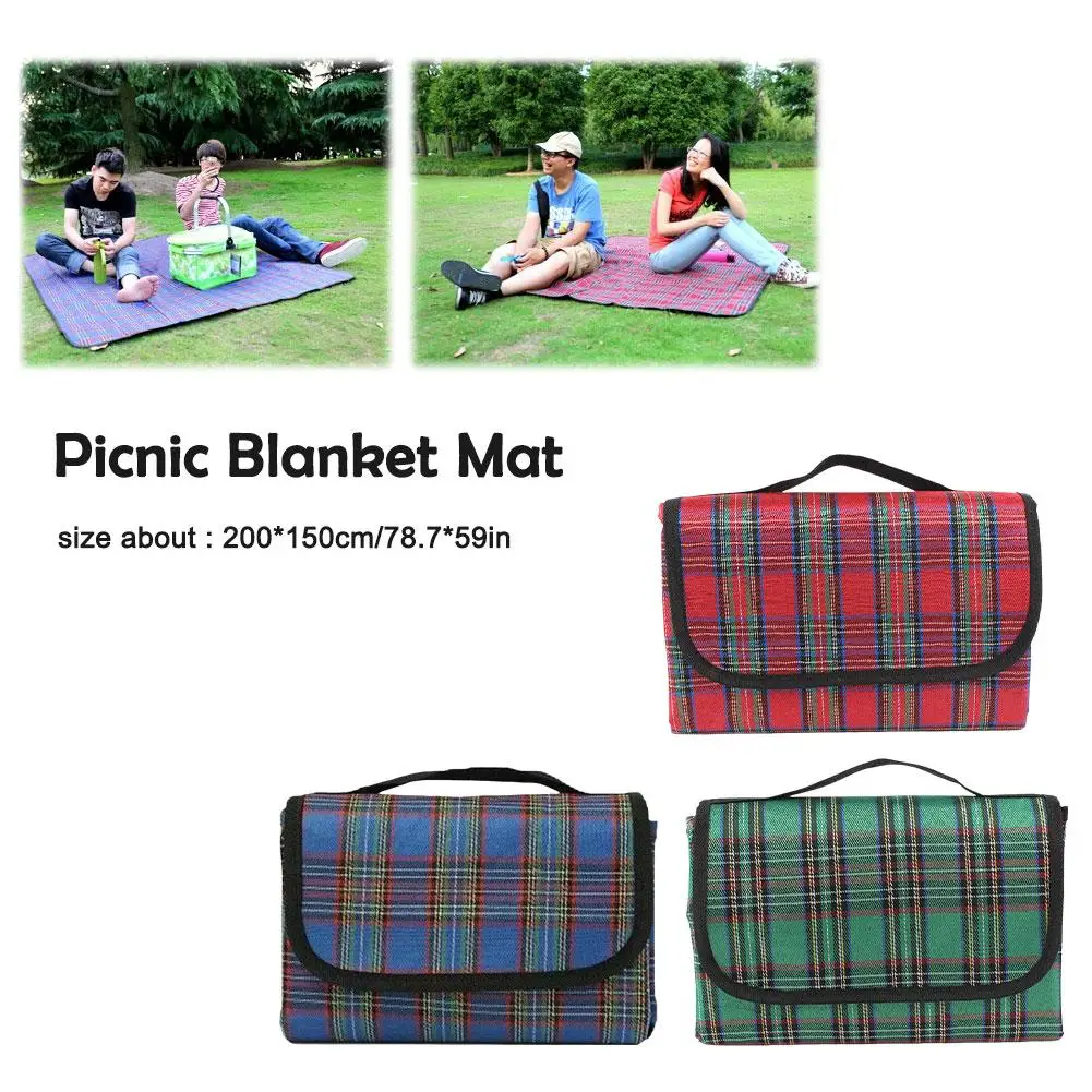 Retro Plaid Picnic Mat 2M*1.5M Portable Polyester Outdoor Mat Machine Camping Person 4-6 Folding Washable Mat Handbag Grass O8I9