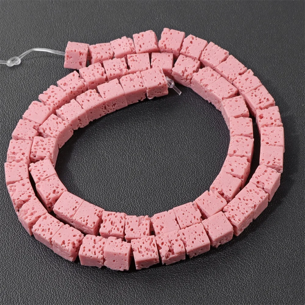 Natural Square Volcanic Lava Bead 4/6mm Dyed Muticolor Lava Stone Beads For Jewelry Making DIY Necklace Bracelet Bulk 15\