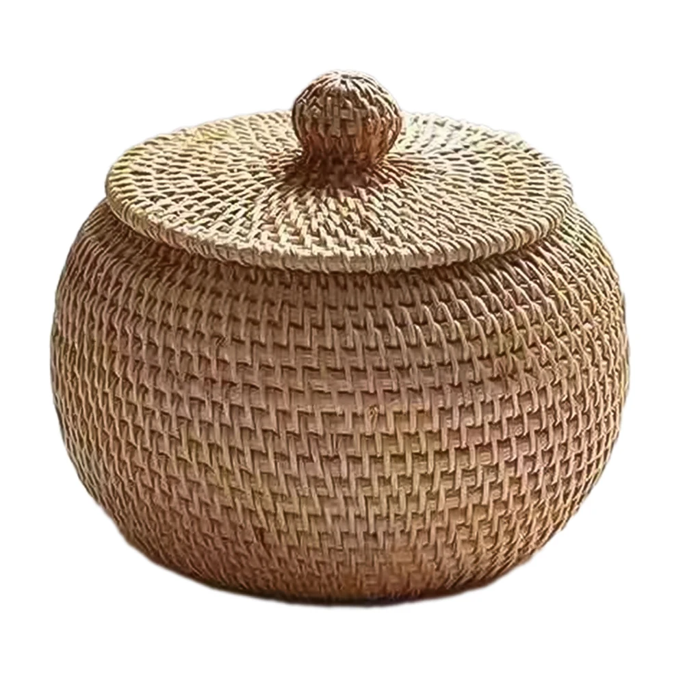 

Storage Box Woven Storage Basket Brown Multi-functional Sturdy Vietnamese Autumn Vine 15*15*12cm 1piece Portable With Lid Design